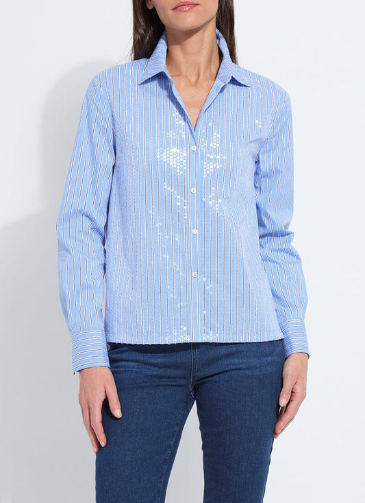 Lysse Mila Sequin Stretch Shirting Luminous Stripe