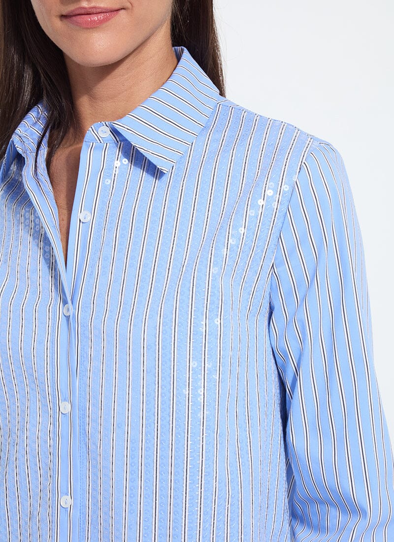 Lysse Mila Sequin Stretch Shirting Luminous Stripe