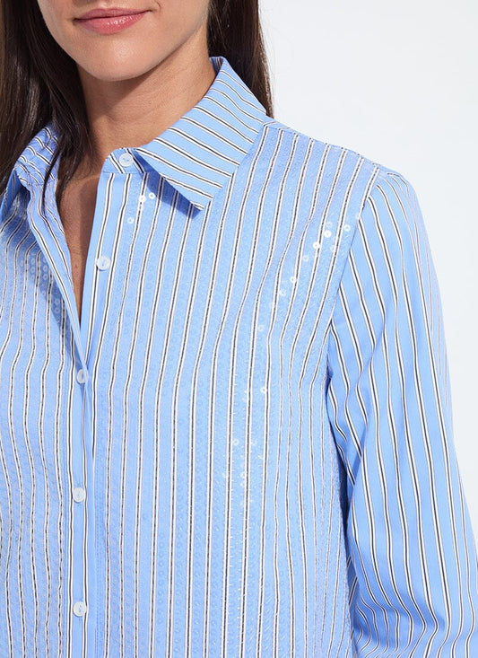 Lysse Mila Sequin Stretch Shirting Luminous Stripe