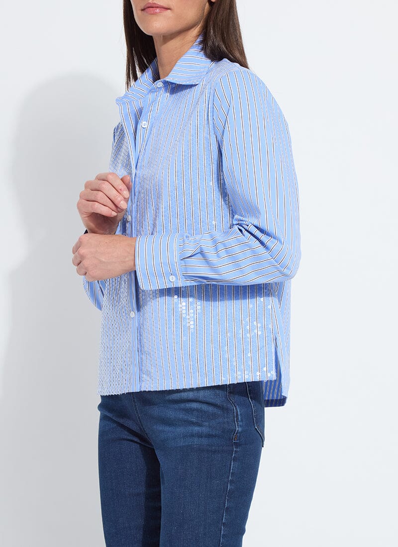 Lysse Mila Sequin Stretch Shirting Luminous Stripe