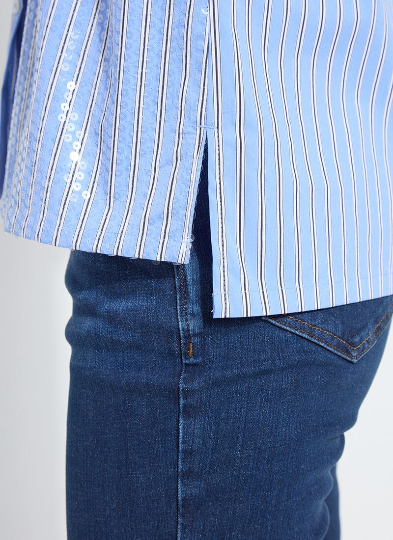 Lysse Mila Sequin Stretch Shirting Luminous Stripe