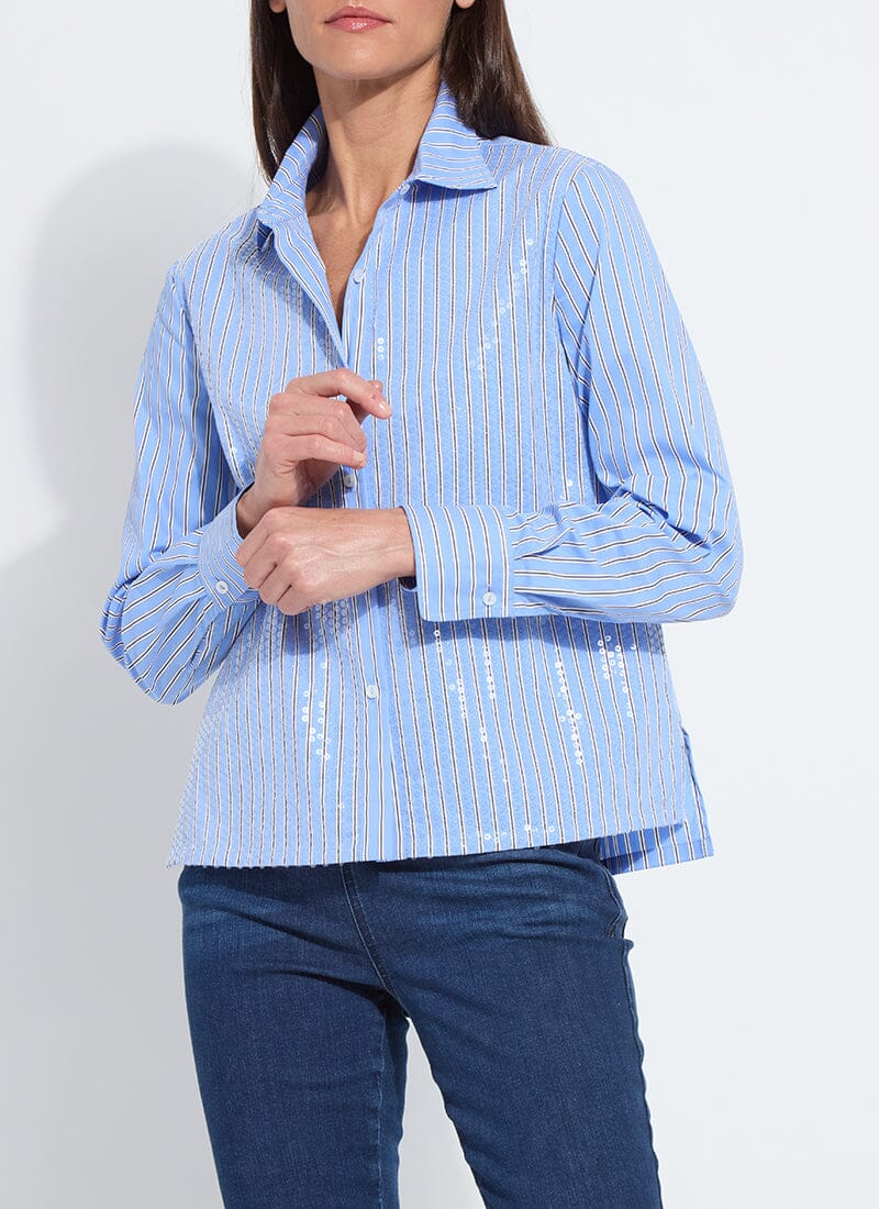 Lysse Mila Sequin Stretch Shirting Luminous Stripe