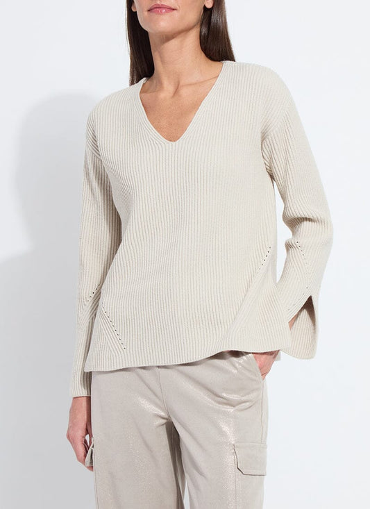 Lysse Ximena V-Neck Cozy Sweater Liquid Soft Taupe